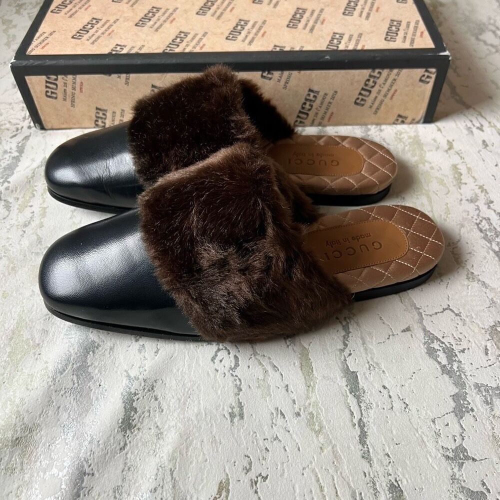 Gucci S/S 2018 Faux Fur Trim Mule Slide Slipper M6 / W8